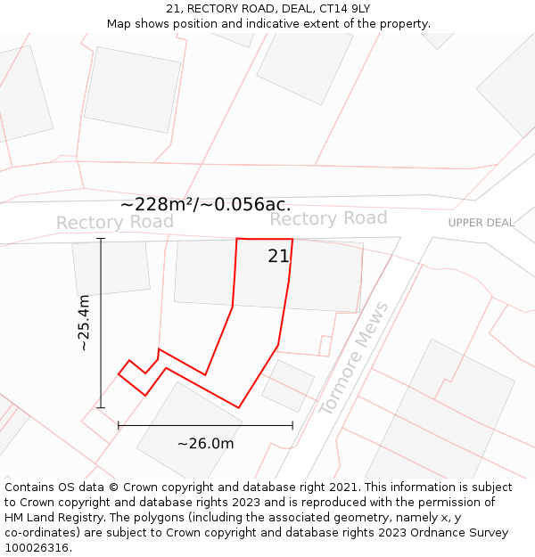 21, RECTORY ROAD, DEAL, CT14 9LY: Plot and title map