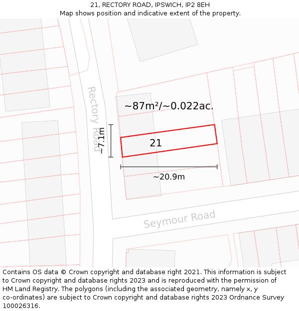 21, RECTORY ROAD, IPSWICH, IP2 8EH: Plot and title map