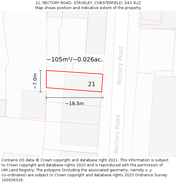 21, RECTORY ROAD, STAVELEY, CHESTERFIELD, S43 3UZ: Plot and title map