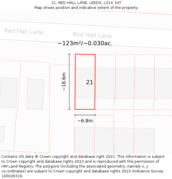 21, RED HALL LANE, LEEDS, LS14 1NT: Plot and title map