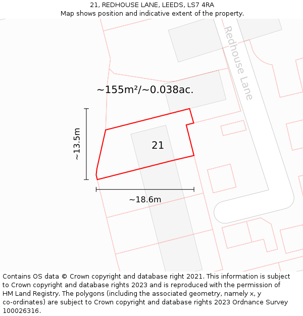 21, REDHOUSE LANE, LEEDS, LS7 4RA: Plot and title map