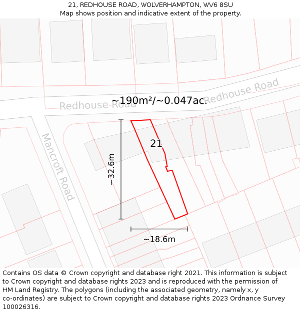 21, REDHOUSE ROAD, WOLVERHAMPTON, WV6 8SU: Plot and title map