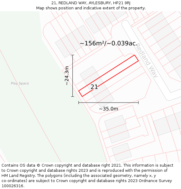 21, REDLAND WAY, AYLESBURY, HP21 9RJ: Plot and title map
