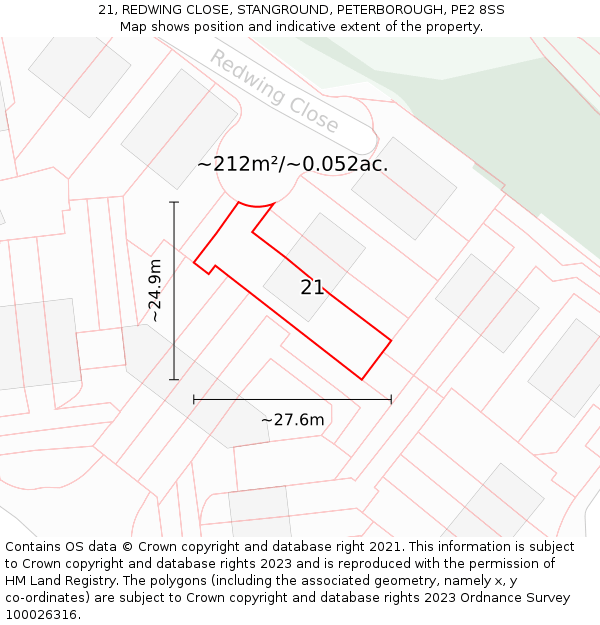 21, REDWING CLOSE, STANGROUND, PETERBOROUGH, PE2 8SS: Plot and title map