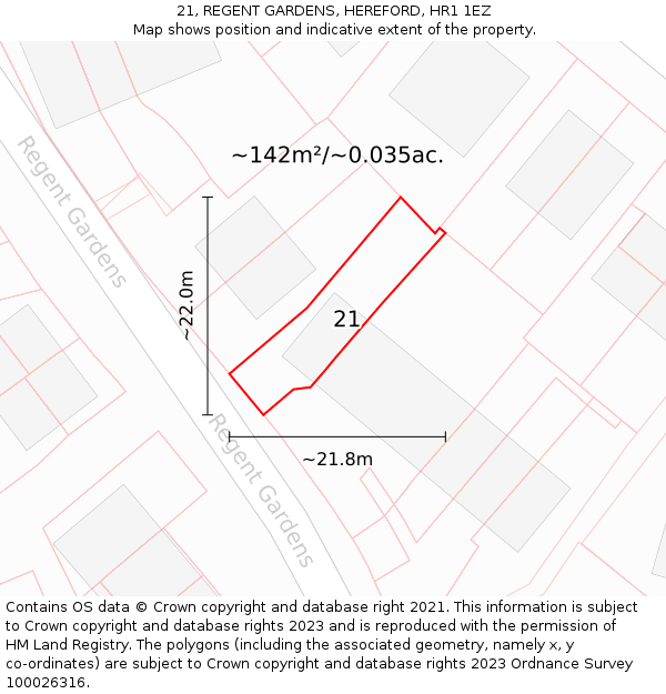 21, REGENT GARDENS, HEREFORD, HR1 1EZ: Plot and title map