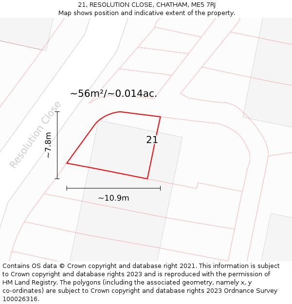 21, RESOLUTION CLOSE, CHATHAM, ME5 7RJ: Plot and title map