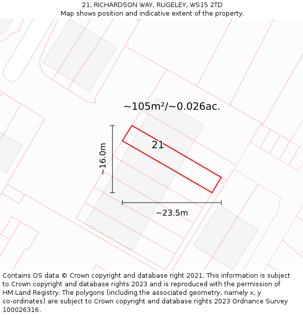 21, RICHARDSON WAY, RUGELEY, WS15 2TD: Plot and title map