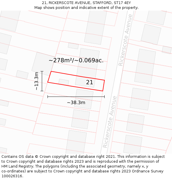 21, RICKERSCOTE AVENUE, STAFFORD, ST17 4EY: Plot and title map