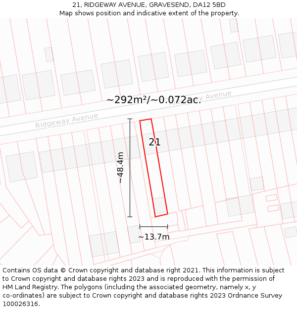 21, RIDGEWAY AVENUE, GRAVESEND, DA12 5BD: Plot and title map