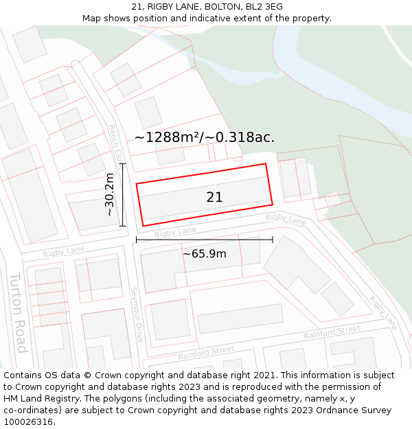 21, RIGBY LANE, BOLTON, BL2 3EG: Plot and title map
