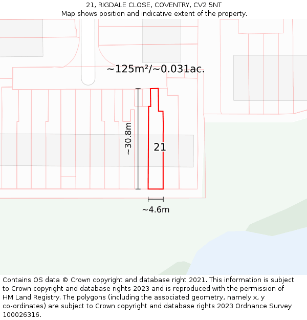21, RIGDALE CLOSE, COVENTRY, CV2 5NT: Plot and title map