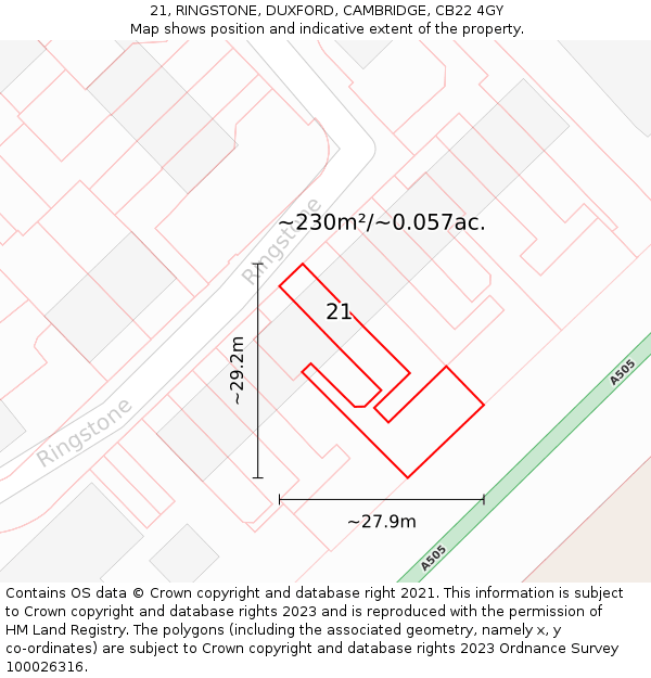 21, RINGSTONE, DUXFORD, CAMBRIDGE, CB22 4GY: Plot and title map