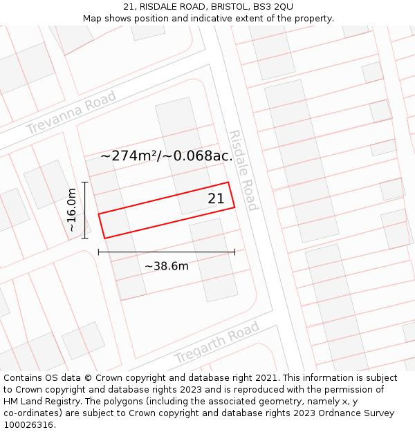 21, RISDALE ROAD, BRISTOL, BS3 2QU: Plot and title map