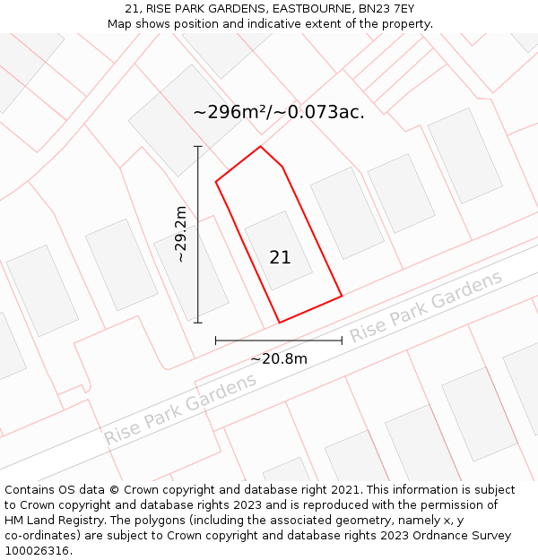 21, RISE PARK GARDENS, EASTBOURNE, BN23 7EY: Plot and title map