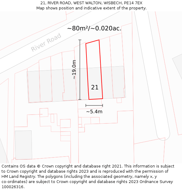 21, RIVER ROAD, WEST WALTON, WISBECH, PE14 7EX: Plot and title map
