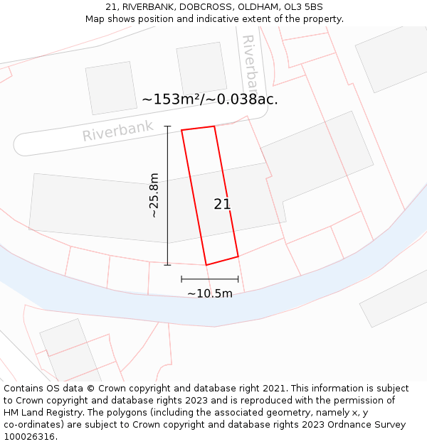 21, RIVERBANK, DOBCROSS, OLDHAM, OL3 5BS: Plot and title map