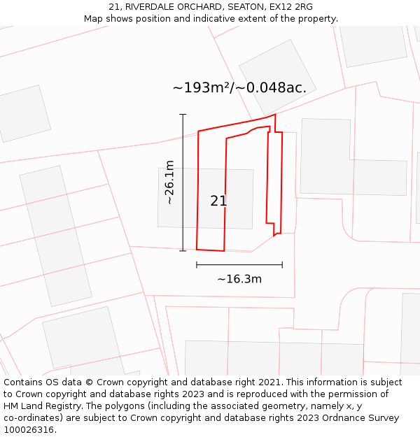 21, RIVERDALE ORCHARD, SEATON, EX12 2RG: Plot and title map