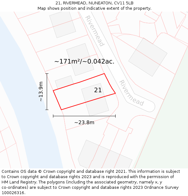 21, RIVERMEAD, NUNEATON, CV11 5LB: Plot and title map