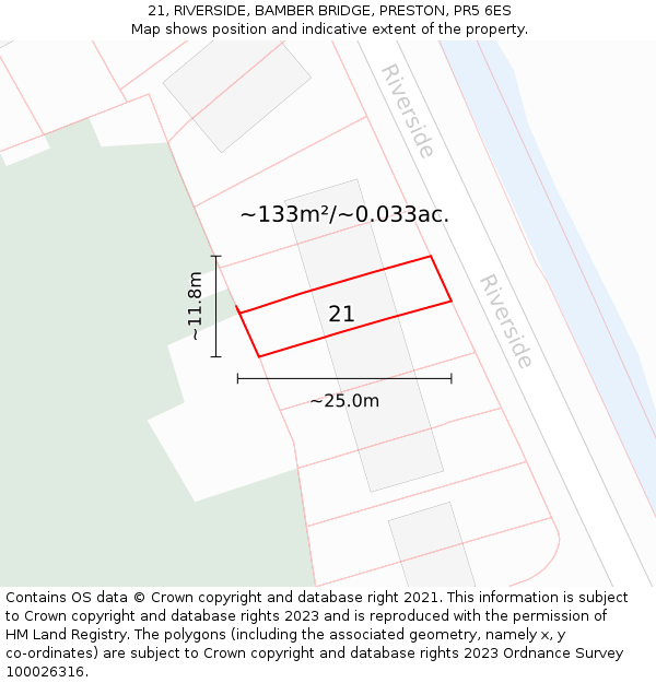 21, RIVERSIDE, BAMBER BRIDGE, PRESTON, PR5 6ES: Plot and title map