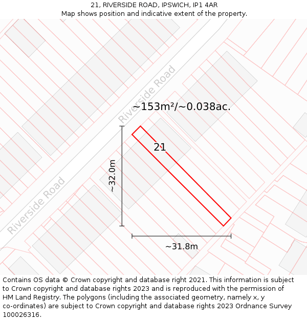 21, RIVERSIDE ROAD, IPSWICH, IP1 4AR: Plot and title map