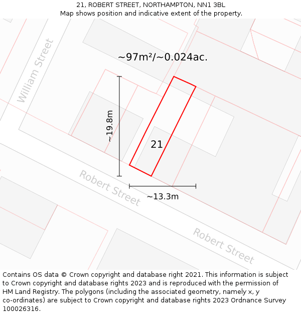 21, ROBERT STREET, NORTHAMPTON, NN1 3BL: Plot and title map