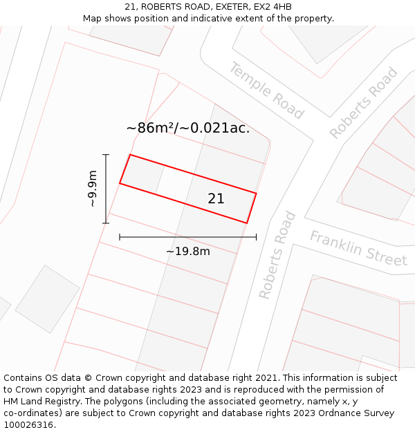 21, ROBERTS ROAD, EXETER, EX2 4HB: Plot and title map