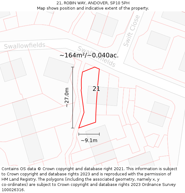 21, ROBIN WAY, ANDOVER, SP10 5PH: Plot and title map