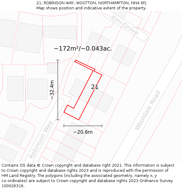 21, ROBINSON WAY, WOOTTON, NORTHAMPTON, NN4 6FJ: Plot and title map