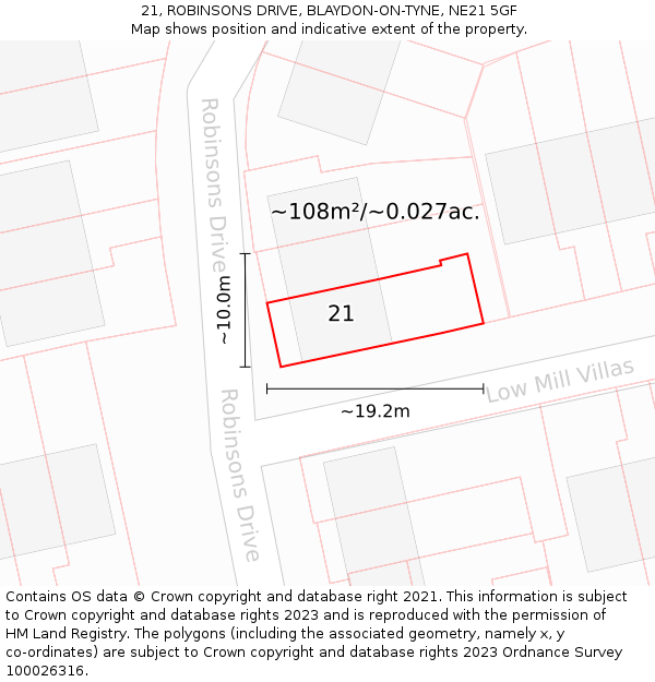 21, ROBINSONS DRIVE, BLAYDON-ON-TYNE, NE21 5GF: Plot and title map
