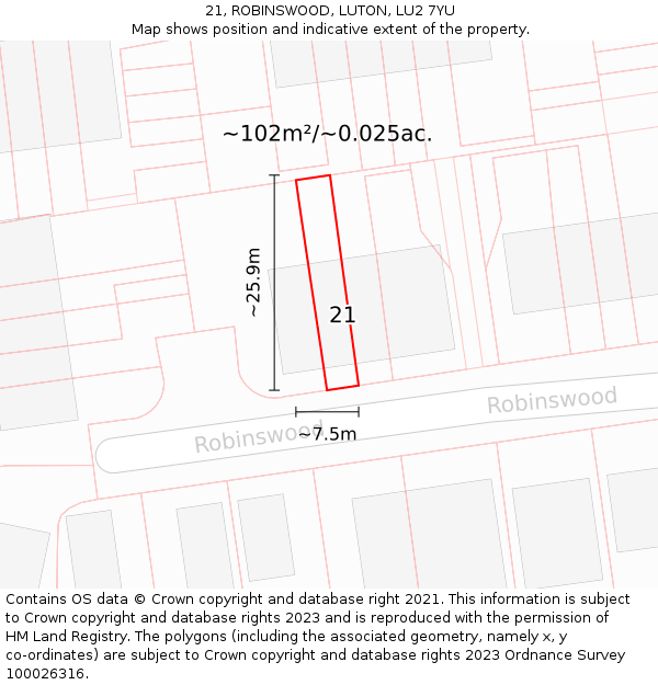 21, ROBINSWOOD, LUTON, LU2 7YU: Plot and title map