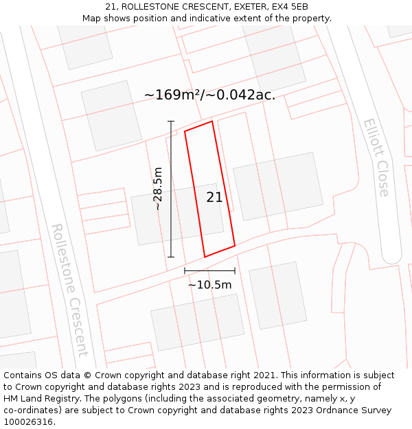 21, ROLLESTONE CRESCENT, EXETER, EX4 5EB: Plot and title map