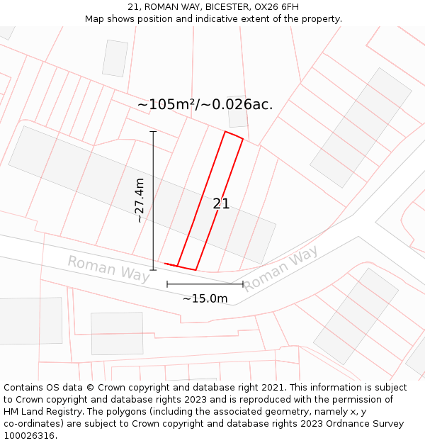21, ROMAN WAY, BICESTER, OX26 6FH: Plot and title map