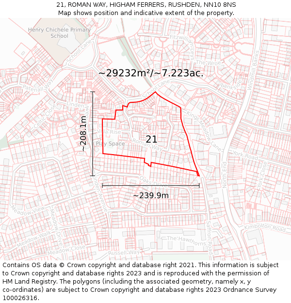 21, ROMAN WAY, HIGHAM FERRERS, RUSHDEN, NN10 8NS: Plot and title map