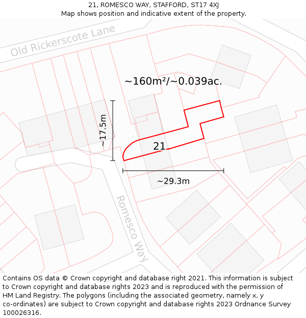 21, ROMESCO WAY, STAFFORD, ST17 4XJ: Plot and title map