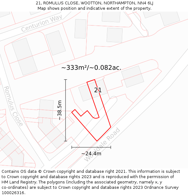 21, ROMULUS CLOSE, WOOTTON, NORTHAMPTON, NN4 6LJ: Plot and title map