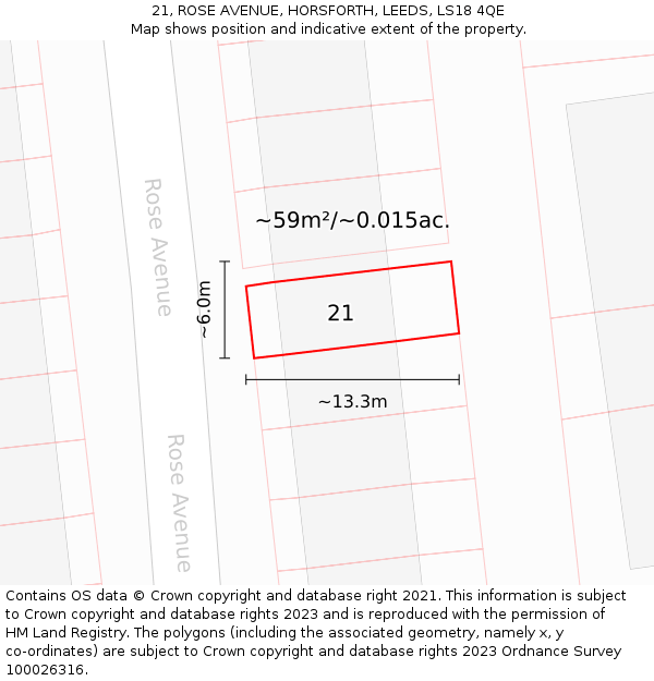 21, ROSE AVENUE, HORSFORTH, LEEDS, LS18 4QE: Plot and title map