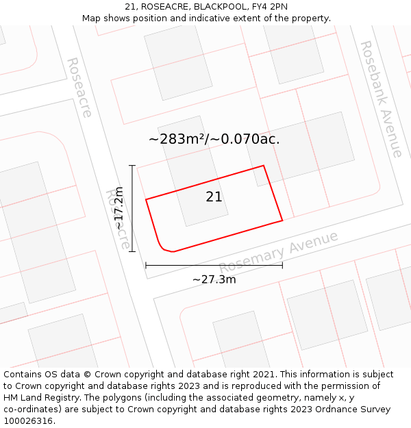 21, ROSEACRE, BLACKPOOL, FY4 2PN: Plot and title map