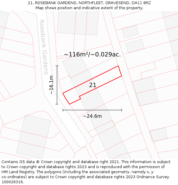 21, ROSEBANK GARDENS, NORTHFLEET, GRAVESEND, DA11 8RZ: Plot and title map