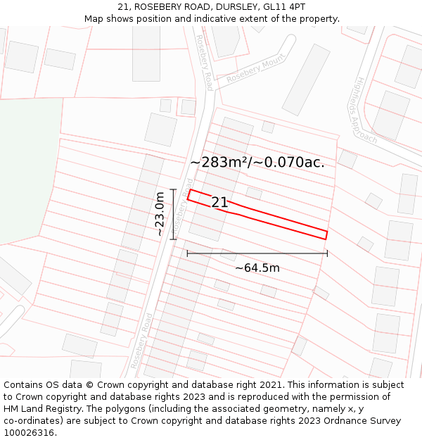 21, ROSEBERY ROAD, DURSLEY, GL11 4PT: Plot and title map