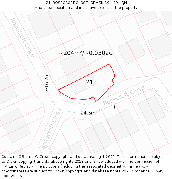 21, ROSECROFT CLOSE, ORMSKIRK, L39 1QN: Plot and title map
