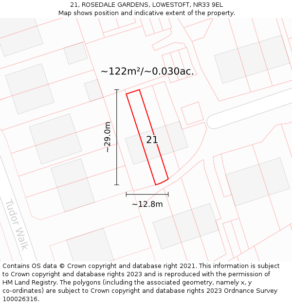 21, ROSEDALE GARDENS, LOWESTOFT, NR33 9EL: Plot and title map