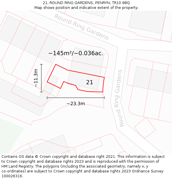 21, ROUND RING GARDENS, PENRYN, TR10 9BQ: Plot and title map