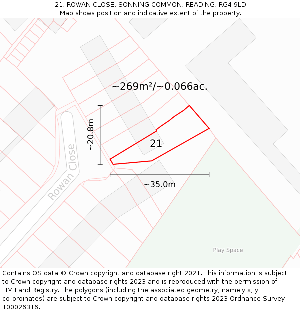 21, ROWAN CLOSE, SONNING COMMON, READING, RG4 9LD: Plot and title map