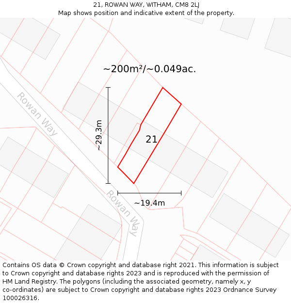 21, ROWAN WAY, WITHAM, CM8 2LJ: Plot and title map