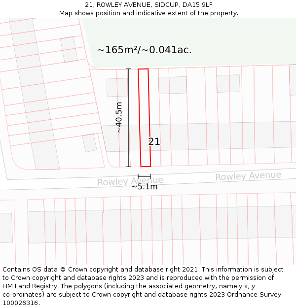 21, ROWLEY AVENUE, SIDCUP, DA15 9LF: Plot and title map