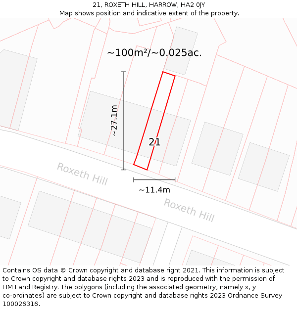21, ROXETH HILL, HARROW, HA2 0JY: Plot and title map