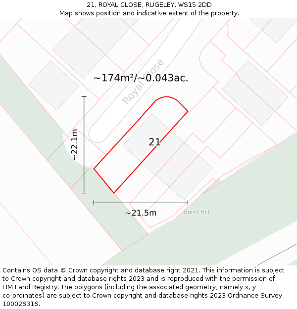 21, ROYAL CLOSE, RUGELEY, WS15 2DD: Plot and title map
