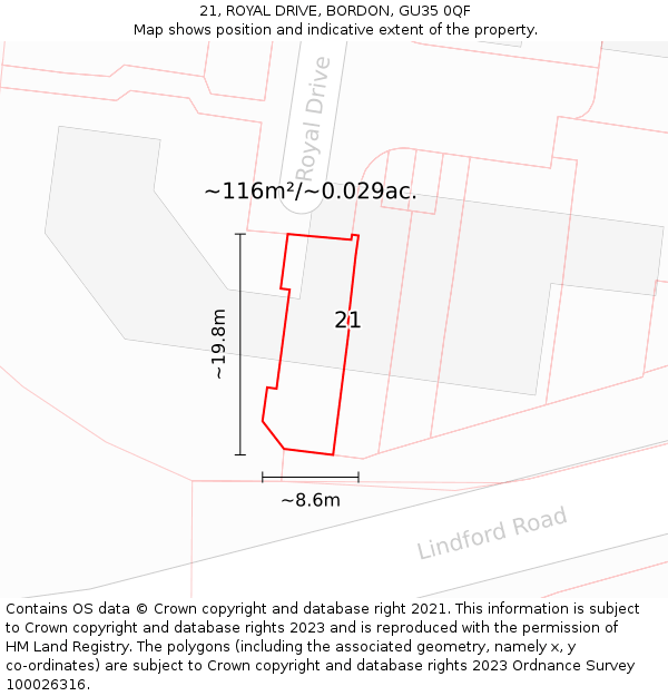 21, ROYAL DRIVE, BORDON, GU35 0QF: Plot and title map