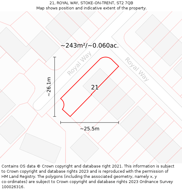 21, ROYAL WAY, STOKE-ON-TRENT, ST2 7QB: Plot and title map