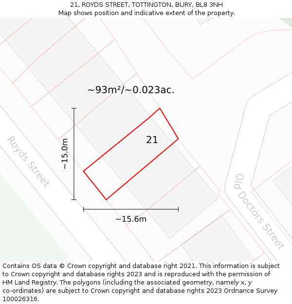 21, ROYDS STREET, TOTTINGTON, BURY, BL8 3NH: Plot and title map